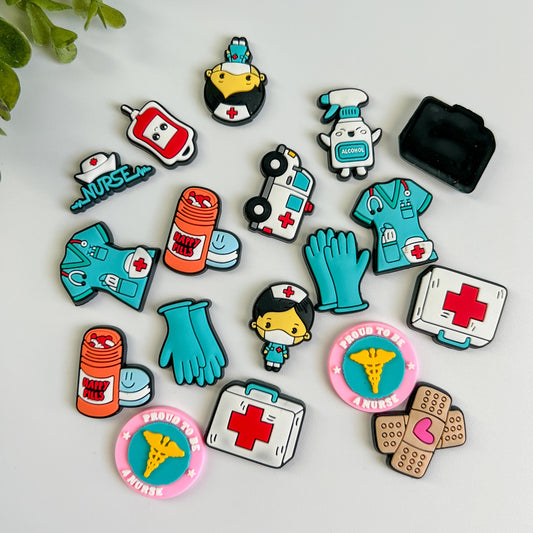 Healthcare Nurse Rubber Flat Back Charms Mixed 8 pcs