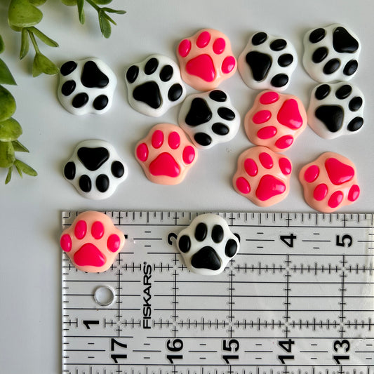 Black & Hot Pink Paws Flat Back Charms Mixed