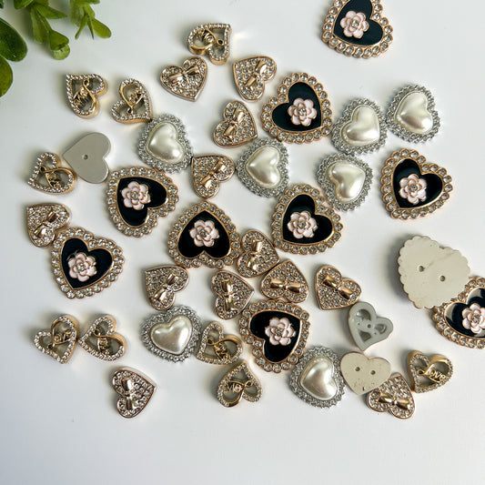 Rhinestoned Hearts Flat Back Charms Mixed Colors 10 pcs