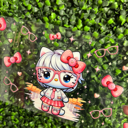 Q7 Cute Cat with Glasses & Bows Single Sided UVDTF WRAPS