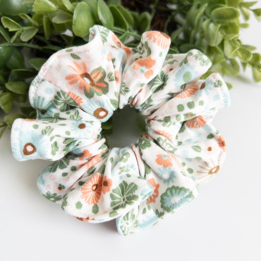 Green Floral Scrunchies