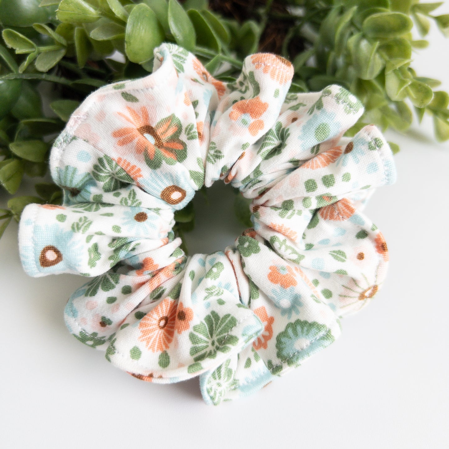 Green Floral Scrunchies