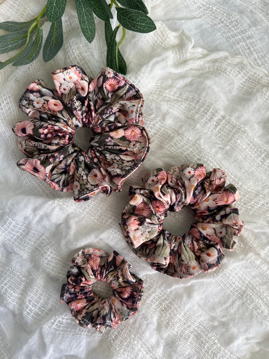Faux Embroidery Pink Florals Scrunchies