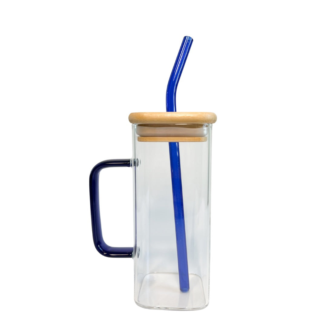 Squared Glass Mug with Bamboo Lid and Glass Straw Cup Blanks