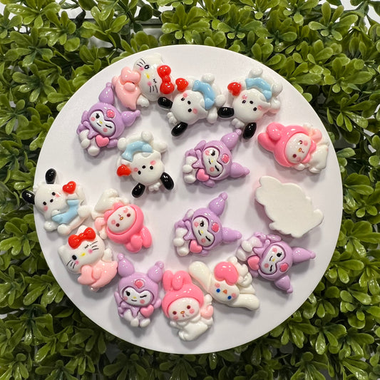 Cat and Friends holding Heart Flat Back Charms Mixed 8 pcs