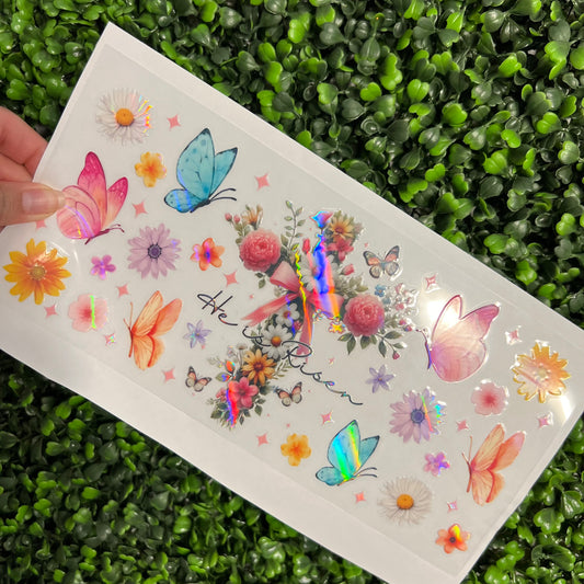#269 He is Risen Faith Floral Butterflies Holographic UVDTF WRAPS
