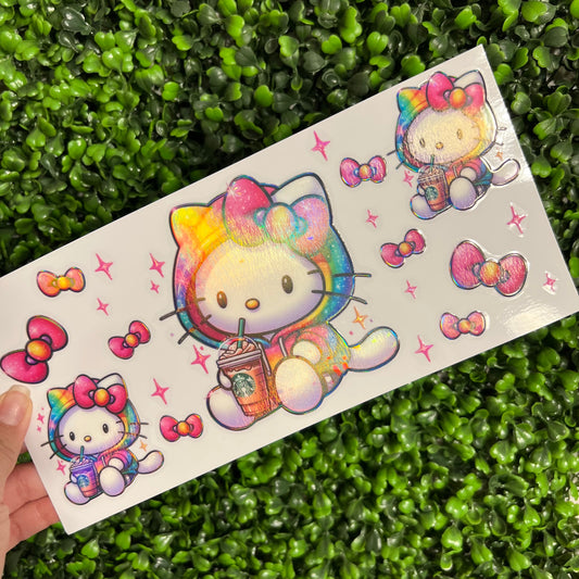 Q12 Cat in Colorful Hoodie Holographic UVDTF WRAPS