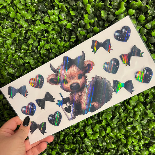 M13 Cow Hearts and Bows Black Holographic UVDTF WRAPS