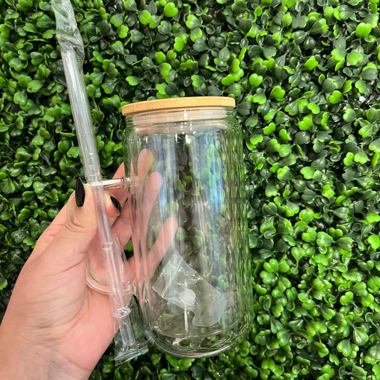 14 Ounce Pre Drilled Glass Snow Globe Mug Blanks with Lid and Straw