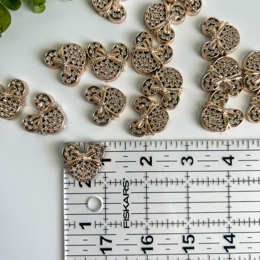 Gold Mouse Head Flat Back Charms 7 pcs