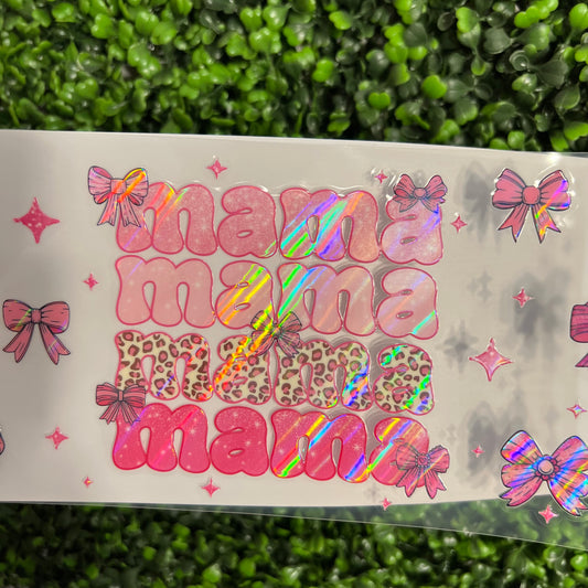 A14 Mama Pink Bows Holographic UVDTF WRAPS