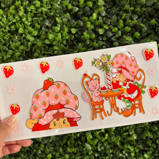 S41 Strawberry Girl and Cat Single Sided UVDTF WRAPS