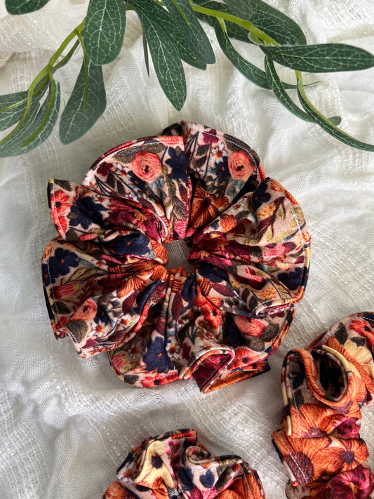 Faux Embroidery Bright Floral Scrunchies