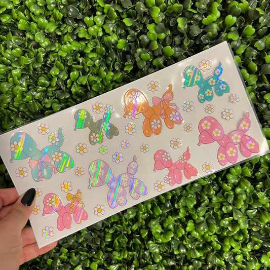 i9 Colorful Balloon Dog Daisies Holographic UVDTF WRAPS