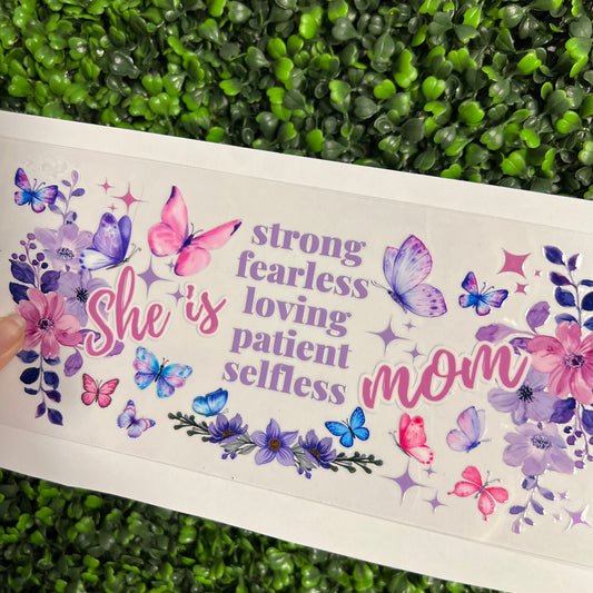 A30 She Is Mom Purple Floral Single Sided UVDTF WRAPS