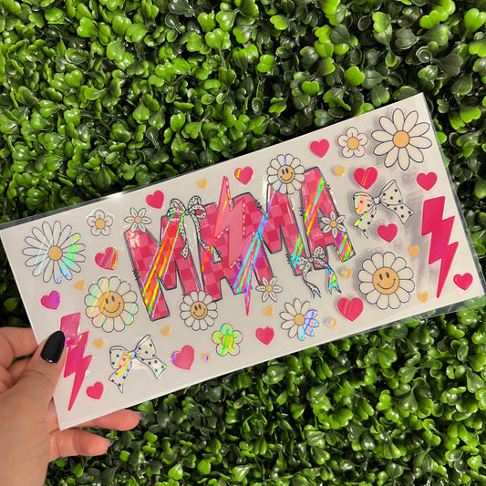 A34 Mama Pink Daisies Holographic UVDTF WRAPS