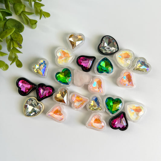 Rhinestone Hearts Flat Back Charms Mixed 6 pcs