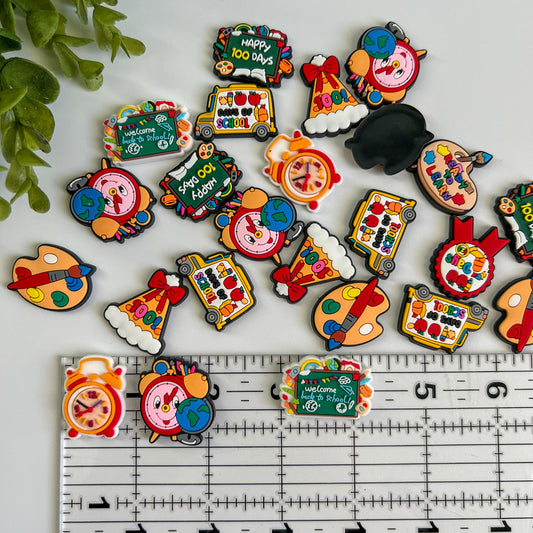 School Rubber Flat Back Charms Mixed 8 pcs