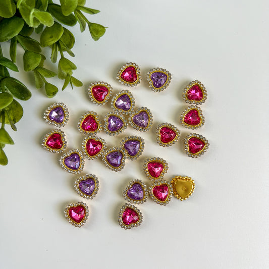 Rhinestone Hearts Flat Back Charms Mixed 8 pcs