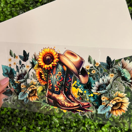 P7 Green Boots and Sunflowers Single Sided UVDTF WRAPS