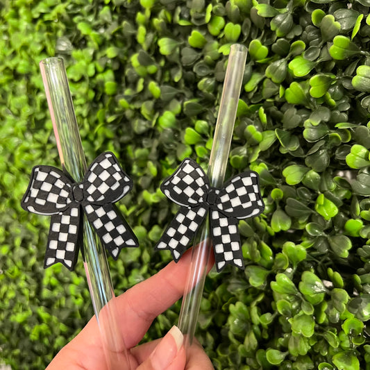 Checkeded Bow Straw Topper