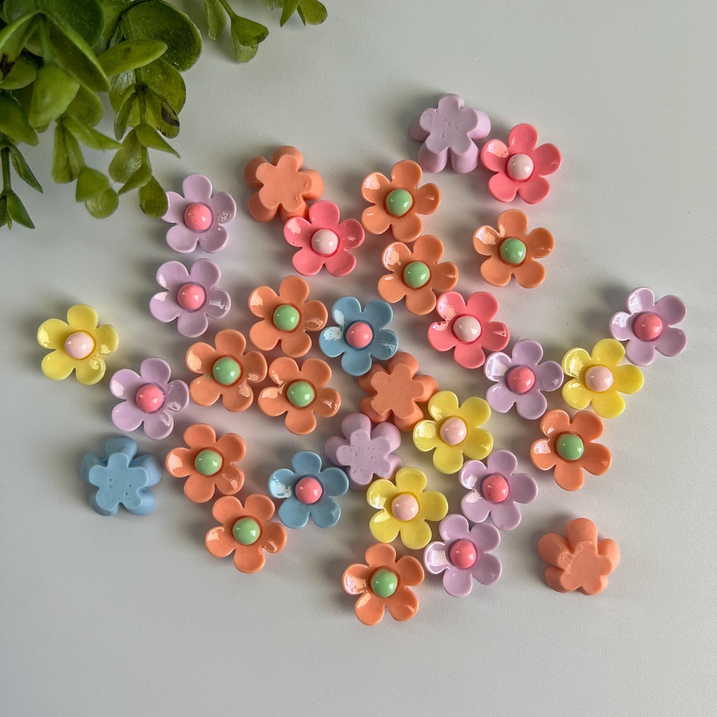 Daisies Flat Back Charms Mixed Colors 15 pcs