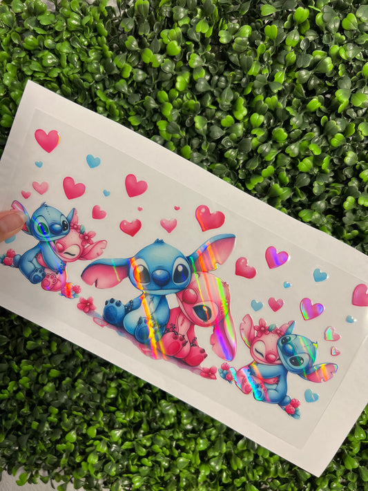 T3 Blue & Pink Aliens Pink and Blue Hearts Holographic UVDTF WRAPS