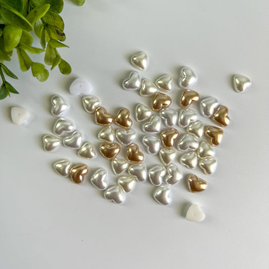 Pearl Hearts Flat Back Charms Mixed 12 pcs
