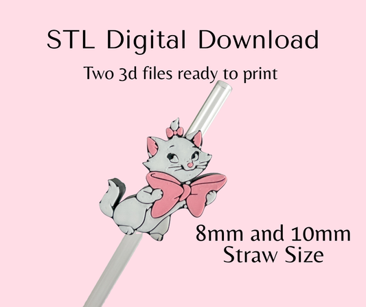 White Cat Straw Topper 8mm and 10mm Size Digital Download