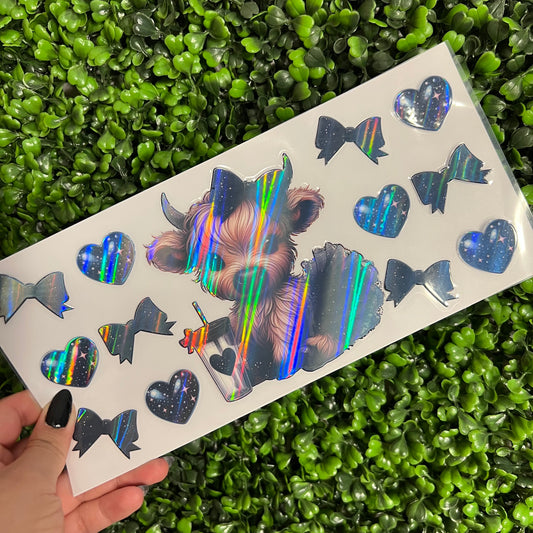 M13 Cow Hearts and Bows Black Holographic UVDTF WRAPS