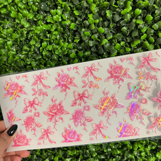 K14 Toile Pink Bows and Floral Holographic UVDTF WRAPS