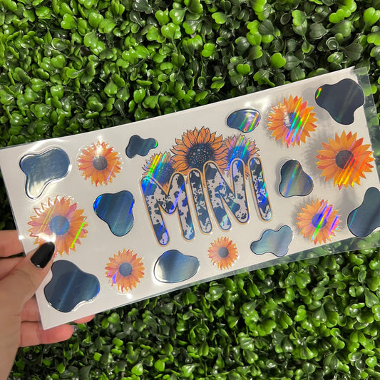 A17 Mini Sunflowers and Cow Print Holographic UVDTF WRAPS