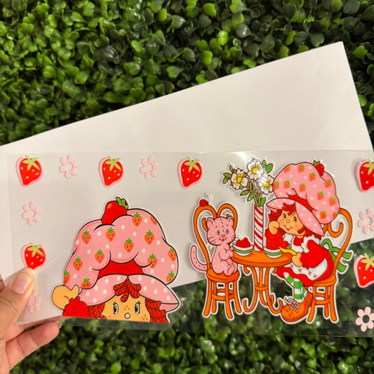 S41 Strawberry Girl and Cat Single Sided UVDTF WRAPS