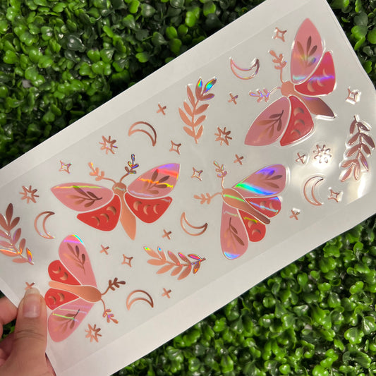#281 Pink Moths Holographic UVDTF WRAPS