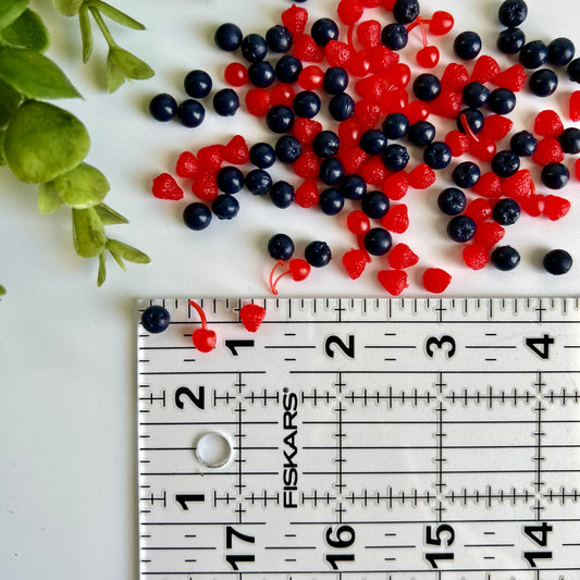 Mini Strawberry, Cherry, Blueberry Flat Back Charms Mixed