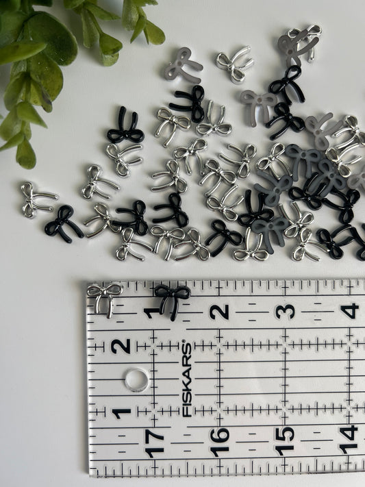 Silver and Black Bow Flat Back Charms Mixed Colors 15 pcs