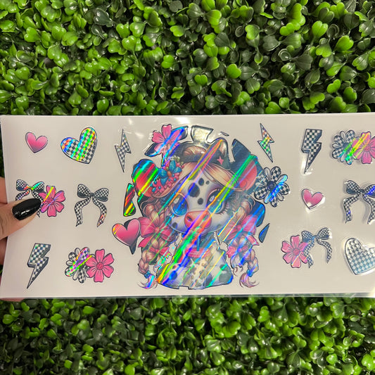 M14 Checkered Cow Pink Holographic UVDTF WRAPS