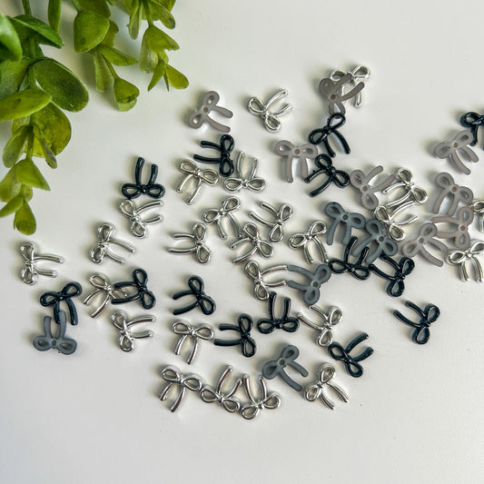 Silver and Black Bow Flat Back Charms Mixed Colors 15 pcs