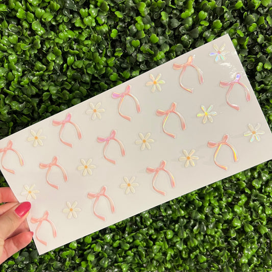 K15 Dainty Pink Bows and Daisies Holographic UVDTF WRAPS