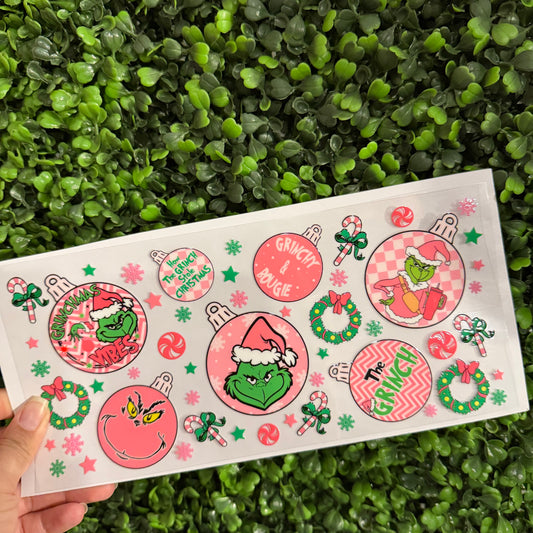 Y43 Pink Ornaments Green Guy Single Sided UVDTF WRAPS