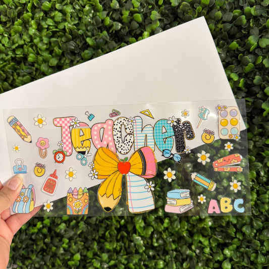 E8 Teacher Daisies Doodles Single Sided UVDTF WRAPS