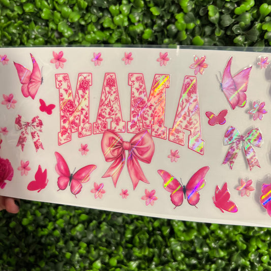 A11 Mama Pink Butterflies and Bows Holographic UVDTF WRAPS