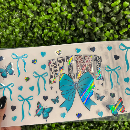 B3 Mimi Teal and Black Bows Holographic UVDTF WRAPS
