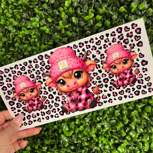 M9 Cow Dainty Pink Cheetah Print Single Sided UVDTF WRAPS