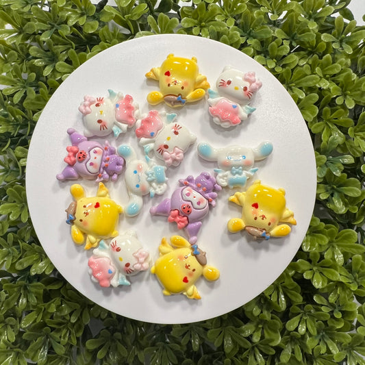 Cat Friends with Wings Flat Back Charms Mixed 6 pcs