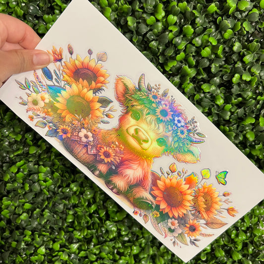 M1 Sunflower Highland Cow  Holographic UVDTF WRAPS