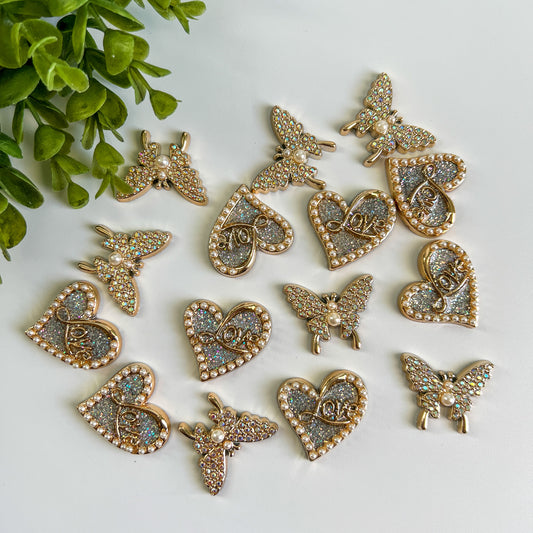 Heart and Butterfly Rhinestone Flat Back Charms Mixed 4 pcs