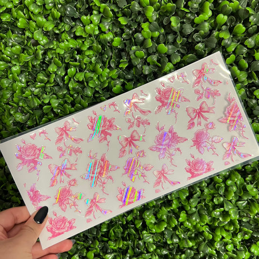 K14 Toile Pink Bows and Floral Holographic UVDTF WRAPS