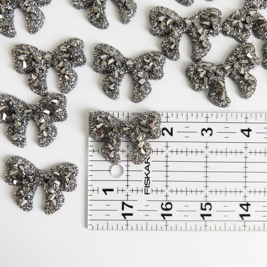 Silver Shimmer Bows Flat Back Charms
