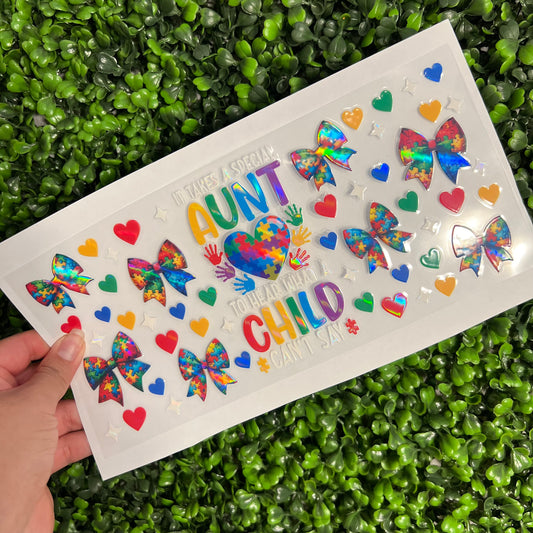 #256 Autism Aunt Puzzle Bows Holographic UVDTF WRAPS